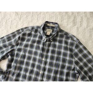 L.L. Bean Men's M Plaid Button Down Shirt Wrinkle Free Slightly Fitted Blue...